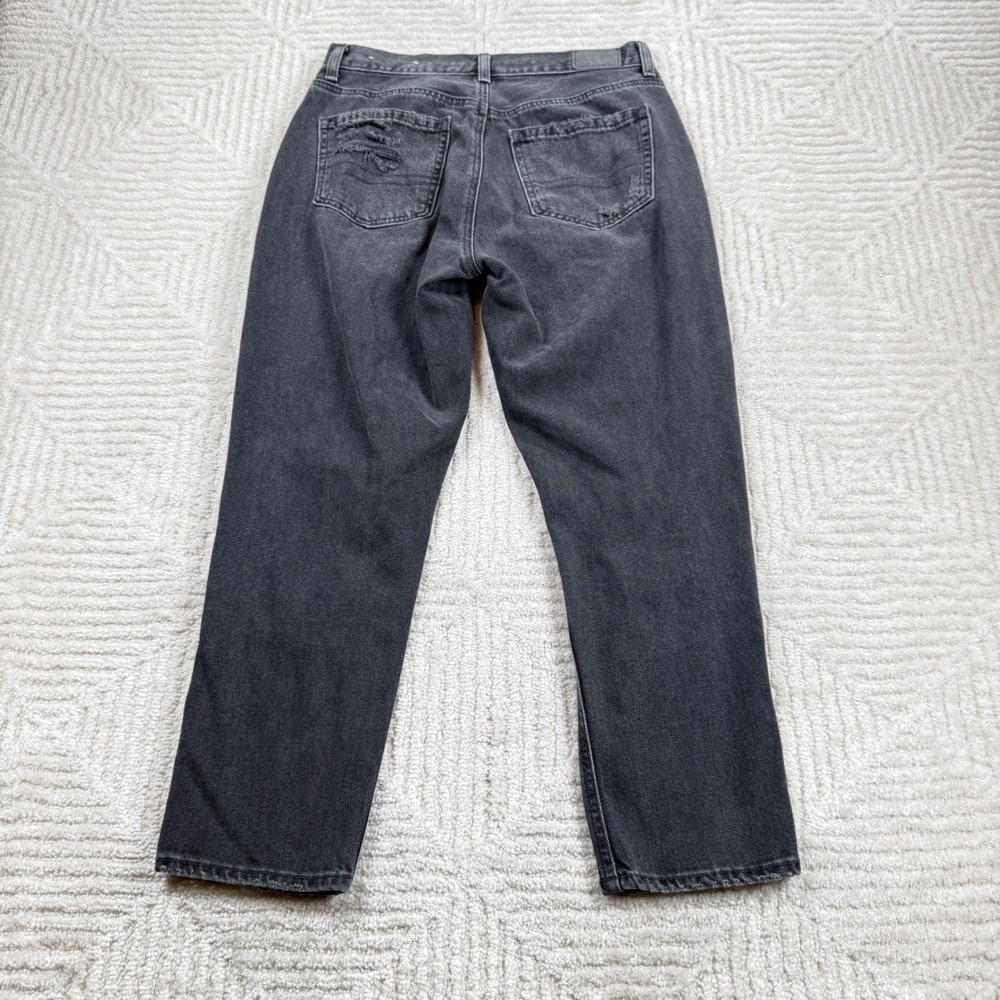 American Eagle Mom Jeans Women 2 X-Short Black Distressed High Rise Ripped Denim - Picture 2 of 15